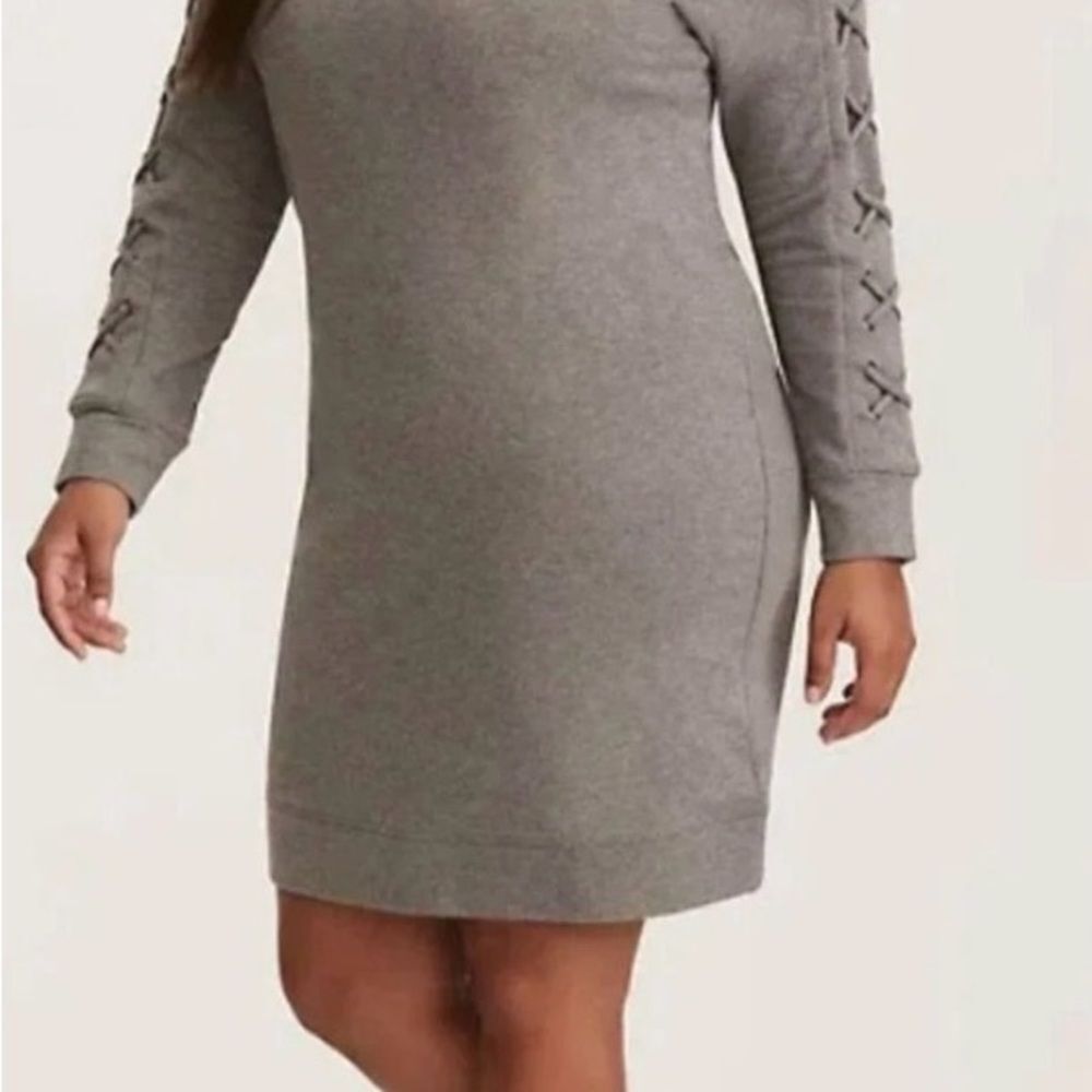 Torrid Gray French Terry Long Sleeve Sweater Dress with Lace-Up Sleeves Size L